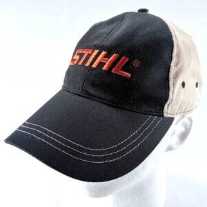 Stihl Outfitters Embroidered Black and Beige Strapback Mens Dad Baseball Cap Hat